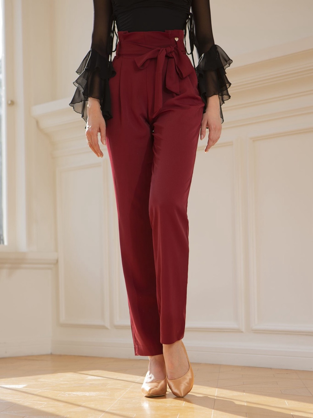 Windsor Paperbag Waist Tie Burgundy Trouser Pants Sz. S NWT